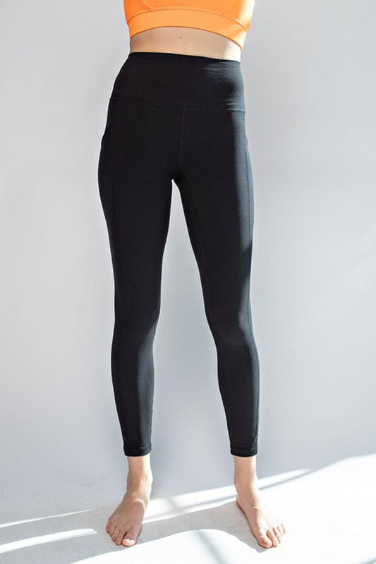 Faith Apparel High Waist Wide Waistband Leggings - Celeste