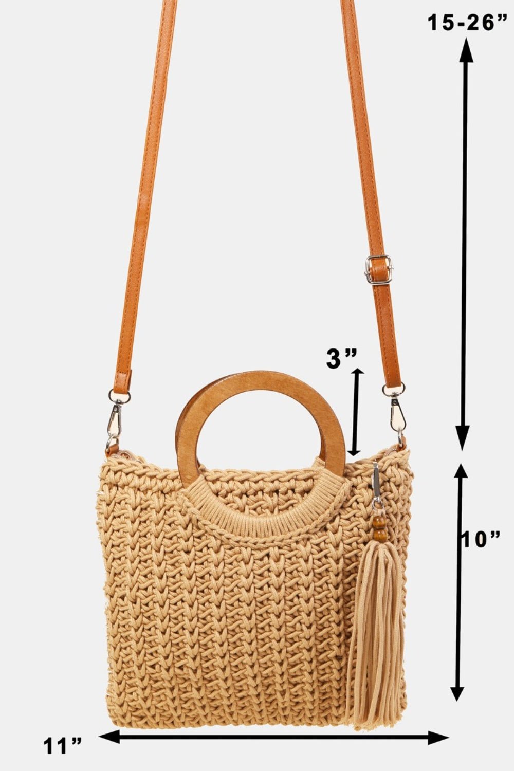 Fame Crochet Knit Convertible Tote Bag with Tassel - Celeste