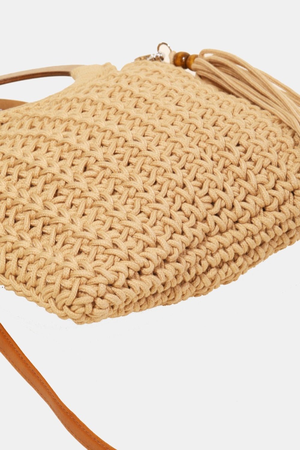 Fame Crochet Knit Convertible Tote Bag with Tassel - Celeste