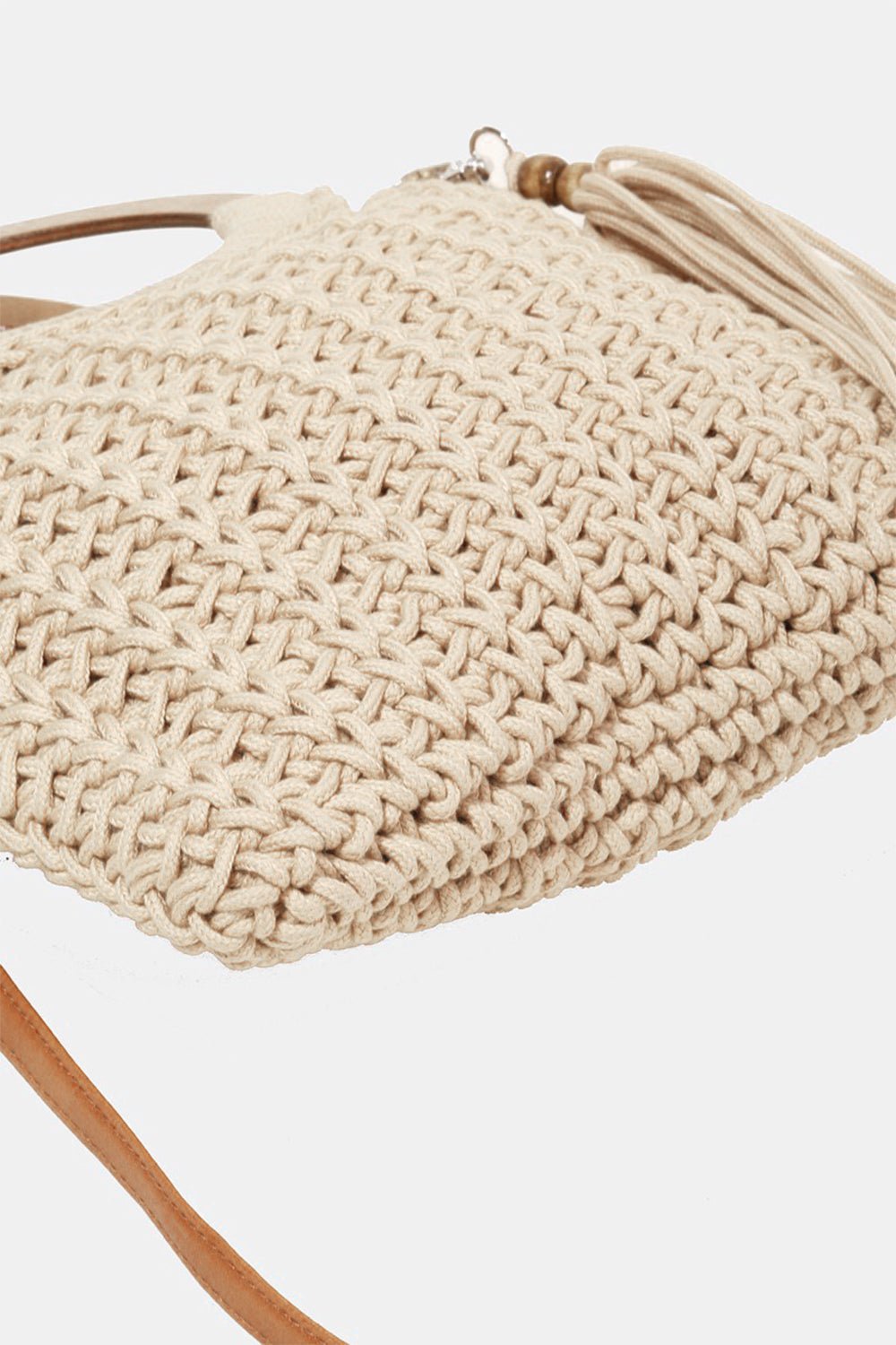 Fame Crochet Knit Convertible Tote Bag with Tassel - Celeste