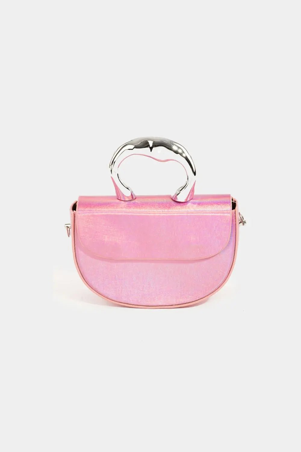 Fame Glossy Semi Circle Top Handle Bag - Celeste