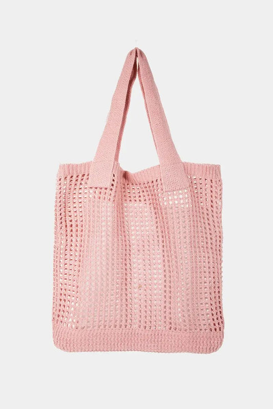 Fame Pointelle Knit Crochet Tote Bag - Celeste