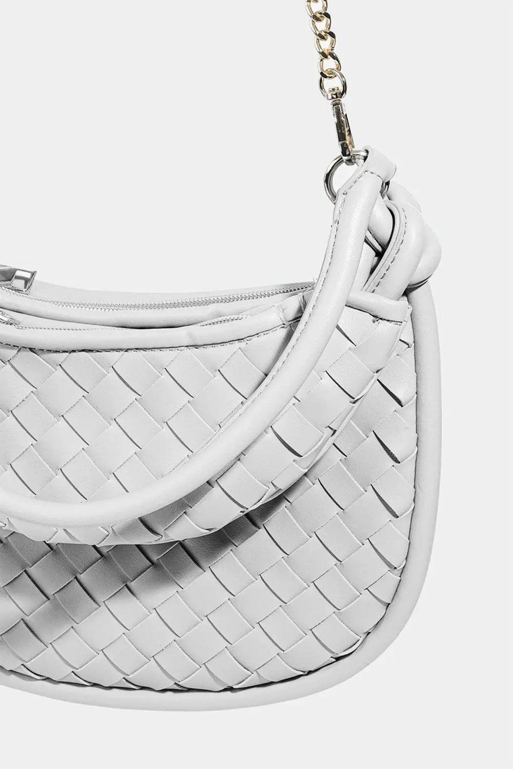 Fame PU Leather Basket Weave Half Moon Bag - Celeste