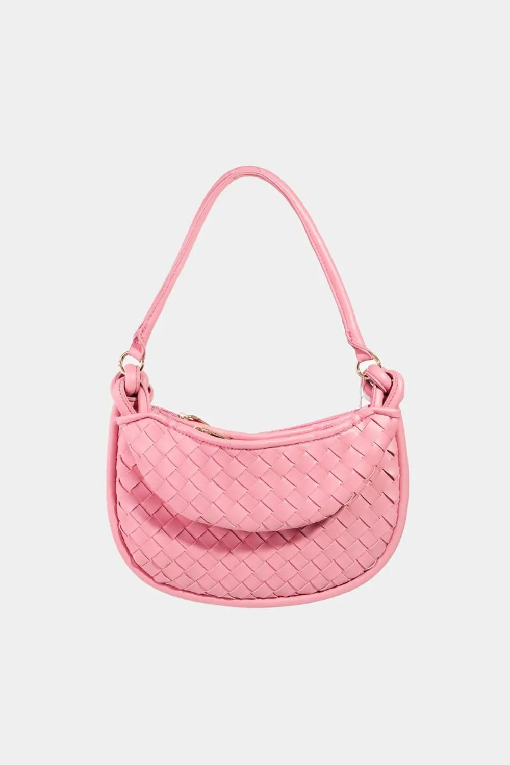 Fame PU Leather Basket Weave Half Moon Bag - Celeste