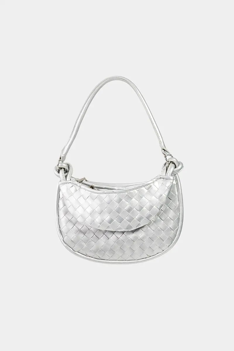 Fame PU Leather Basket Weave Half Moon Bag - Celeste