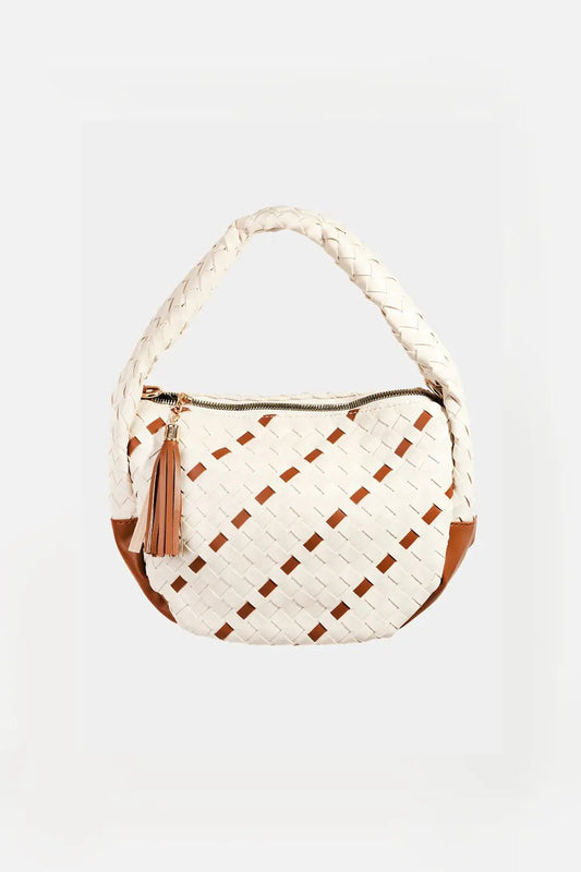 Fame Tassel Detail Weave Semi Circle Bag - Celeste