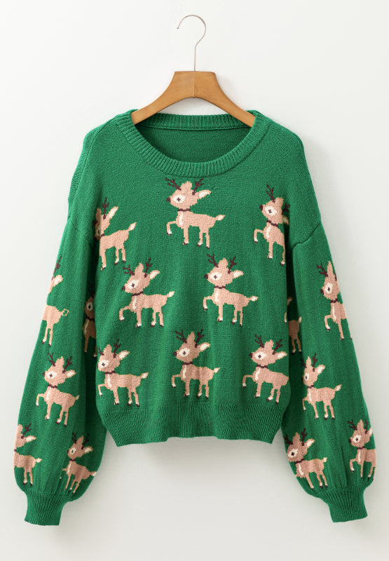 Reindeer Round Neck Drop Shoulder Sweater - Celeste    