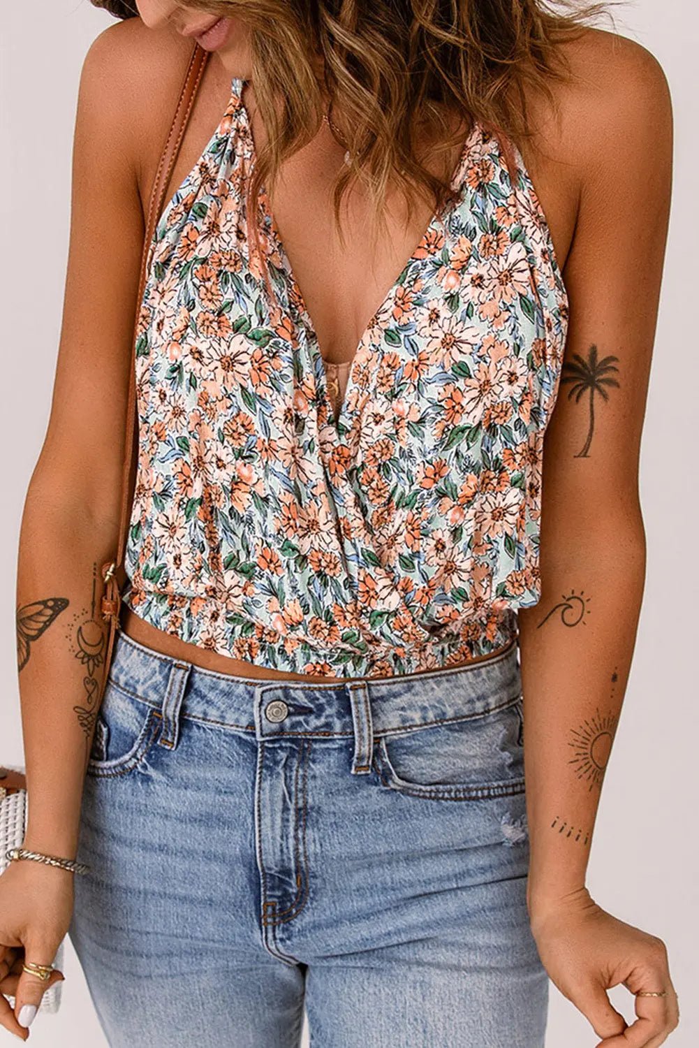 Floral Elastic Waist Cropped Cami - Celeste