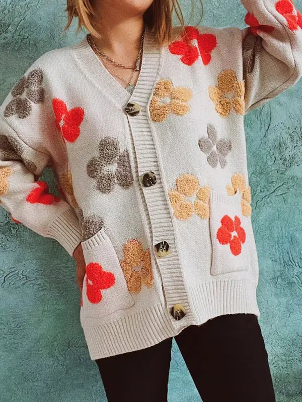 Floral Print Cardigan - Celeste