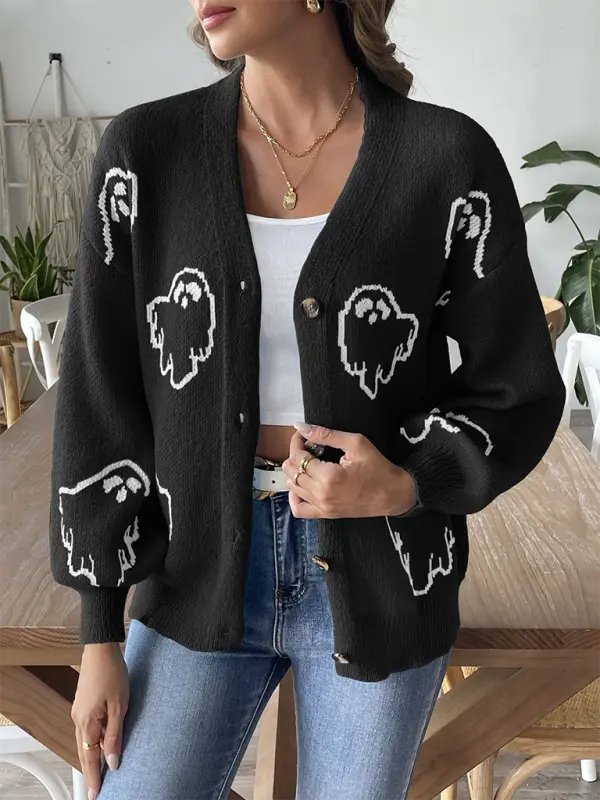 Ghost Button Down Cardigan - Halloween - Celeste