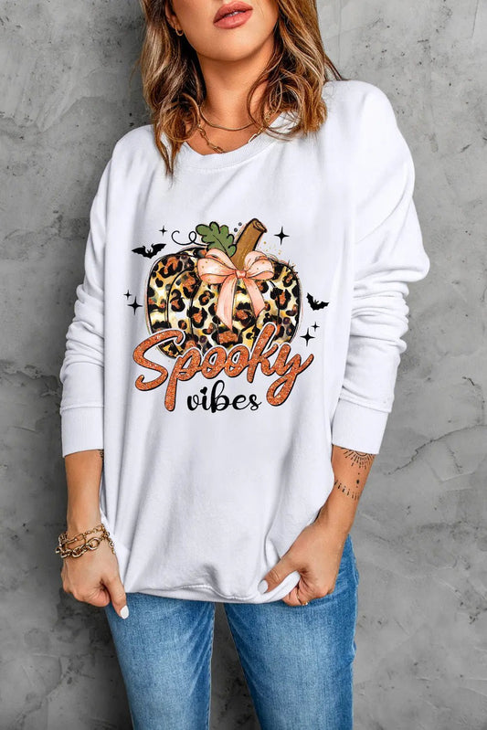 Graphic Round Neck Long Sleeve Sweatshirt - Celeste