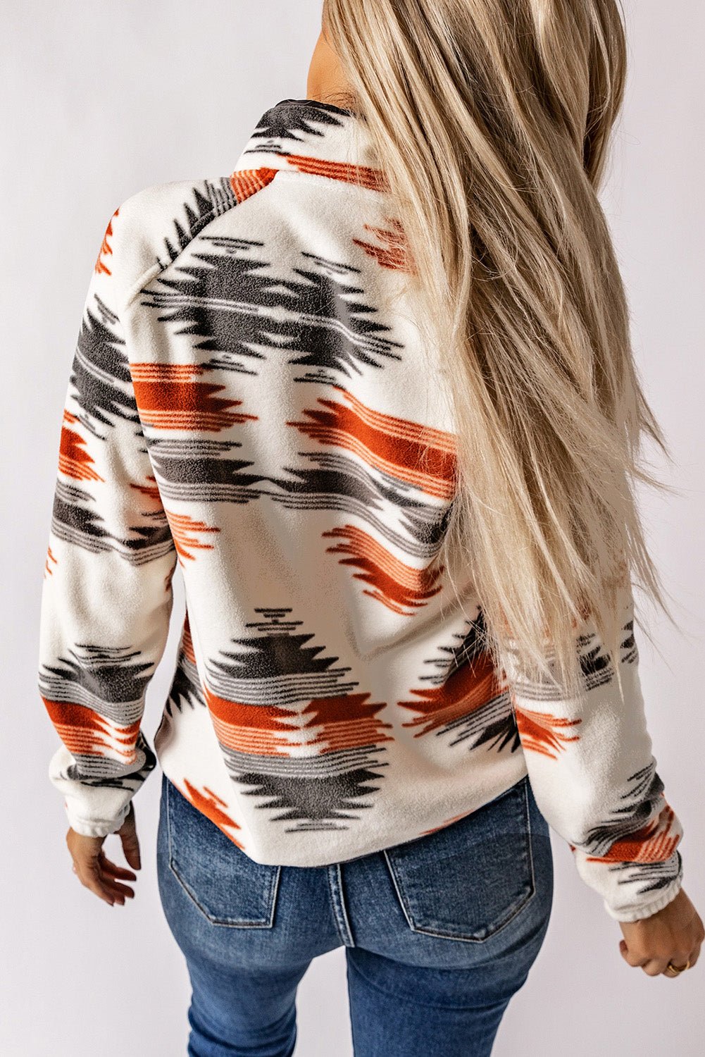 Gray Western Aztec Snap Buttoned Fleece Jacket - Celeste