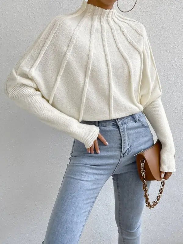 Half Turtleneck Knitted Pullover Sweater - Celeste