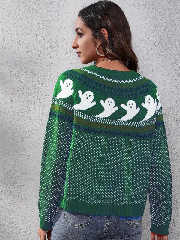 Halloween ghost long sleeve knitted sweater - Celeste