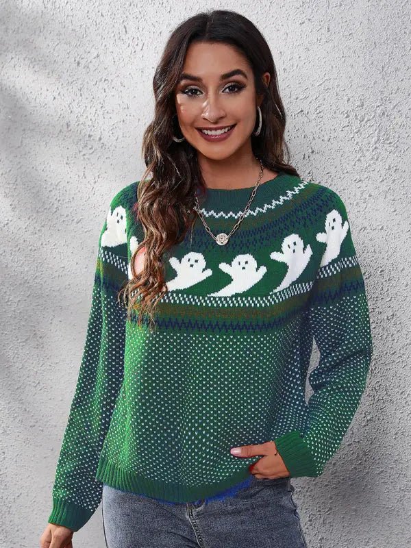 Halloween ghost long sleeve knitted sweater - Celeste