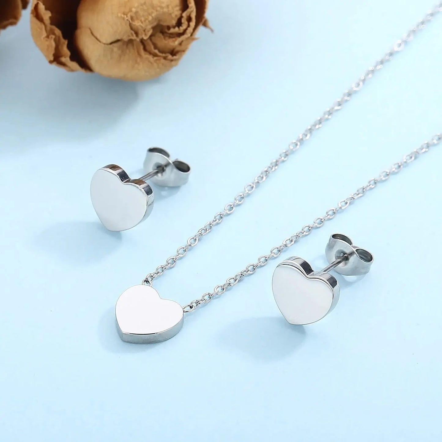 Heart Necklace, Bracelet and Stud Earrings Jewelry Set - Celeste