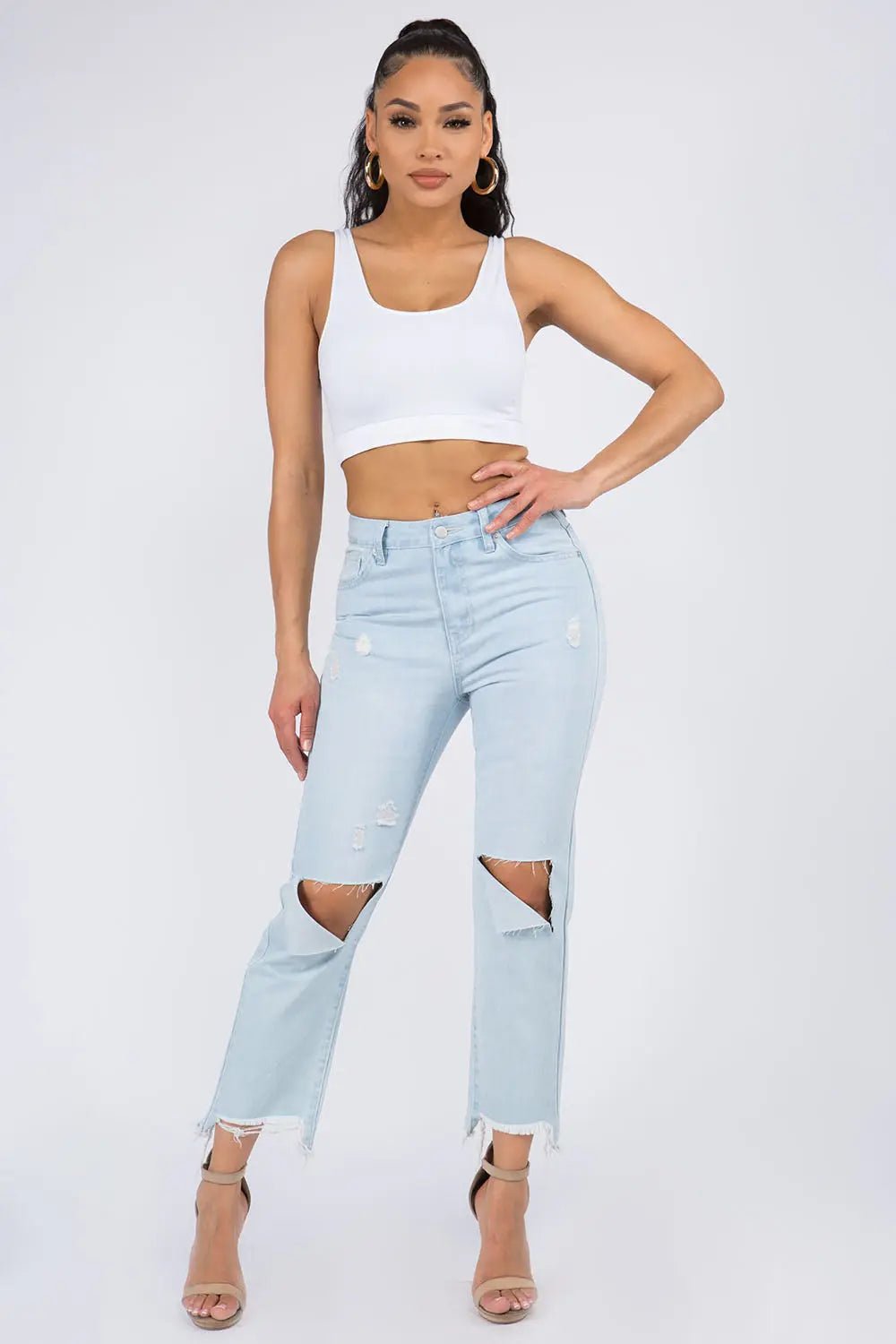 High Waisted Denim Jeans Denim - Celeste