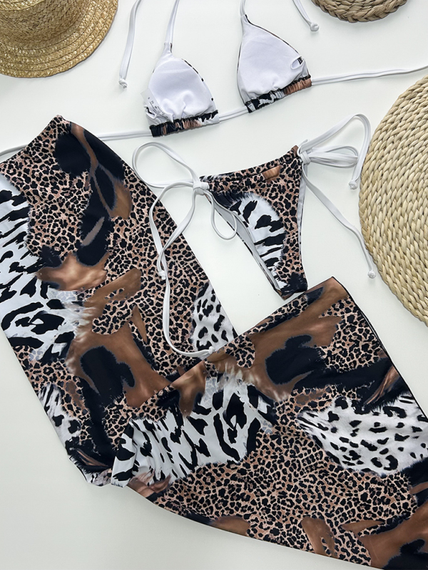 Bikini sexy de tres piezas con estampado de leopardo 