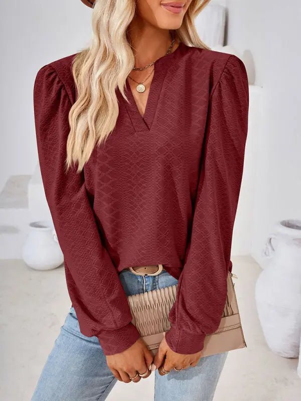 Jacquard Long Sleeve Loose Top - Celeste