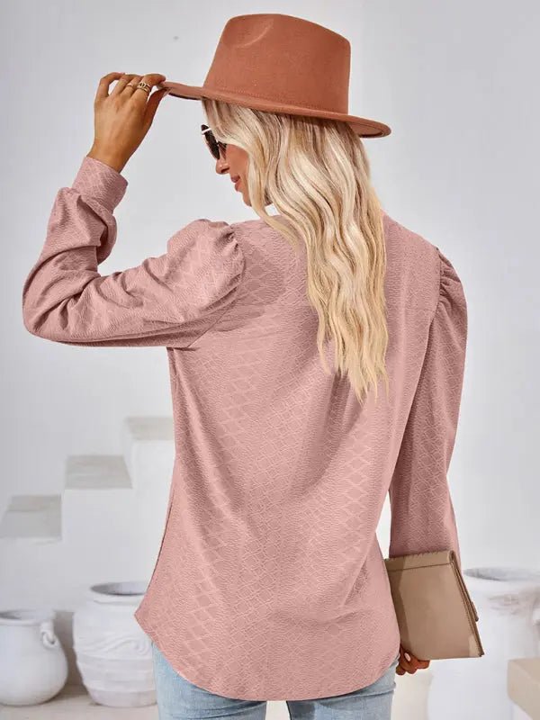 Jacquard Long Sleeve Loose Top - Celeste