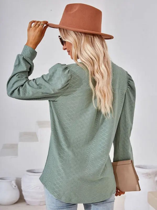 Jacquard Long Sleeve Loose Top - Celeste