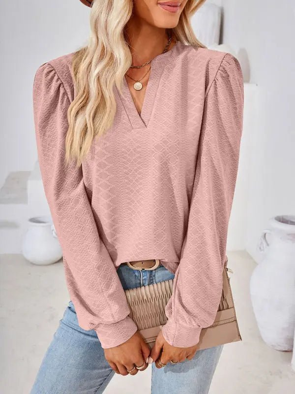 Jacquard Long Sleeve Loose Top - Celeste