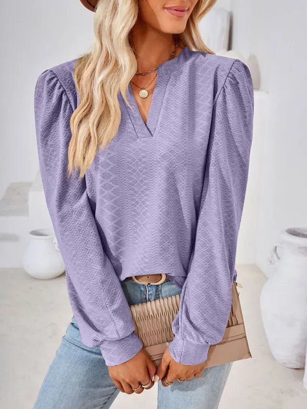 Jacquard Long Sleeve Loose Top - Celeste