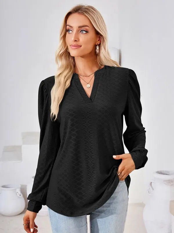 Jacquard Long Sleeve Loose Top - Celeste