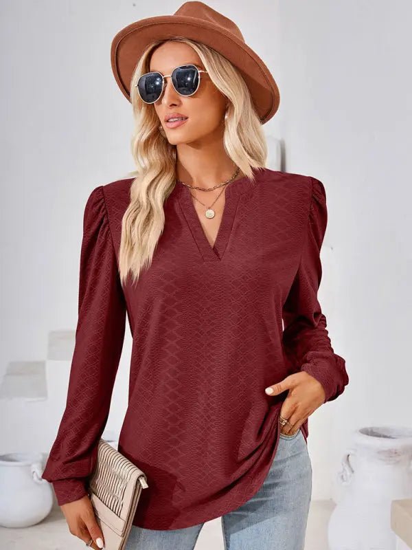 Jacquard Long Sleeve Loose Top - Celeste