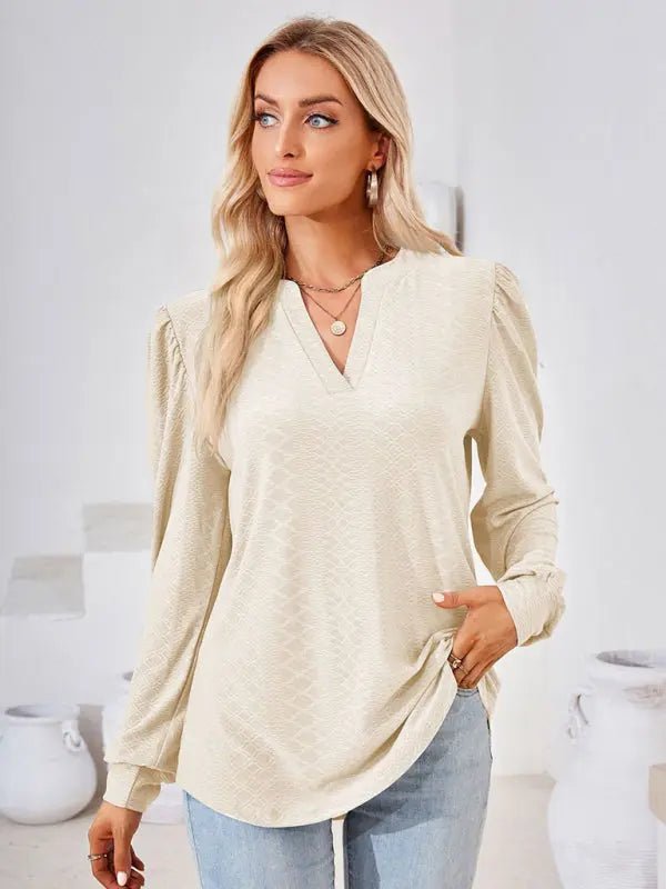 Jacquard Long Sleeve Loose Top - Celeste