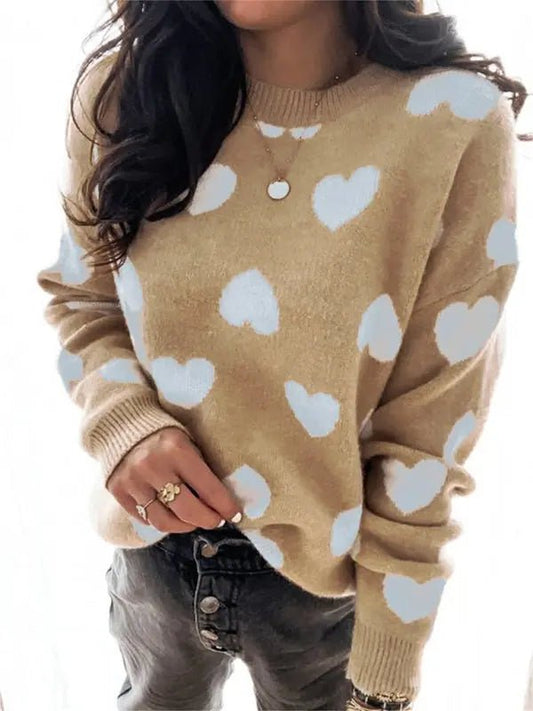 Juliet - Ladies Heart Printed Sweater - Celeste