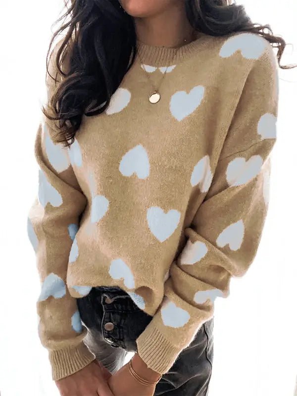 Juliet - Ladies Heart Printed Sweater - Celeste