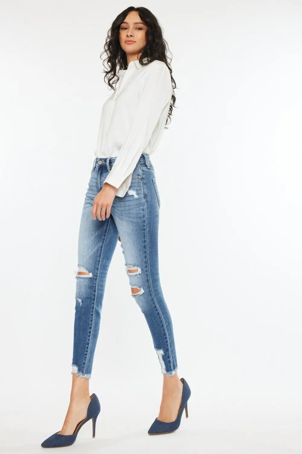 Kancan High Rise Frayed Ankle Skinny Jeans - Celeste    