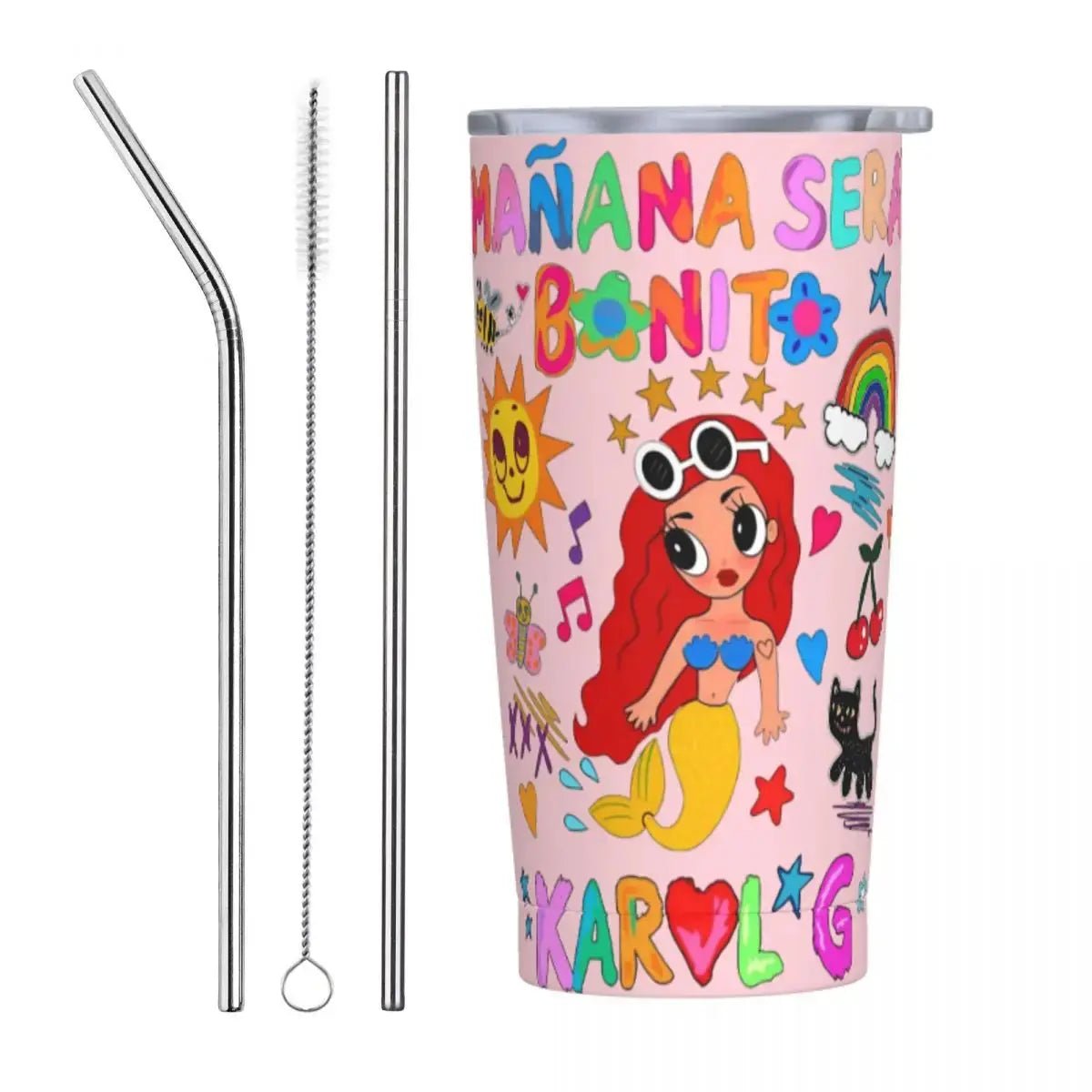 Karol G 20 oz Tumbler with Straw - Celeste