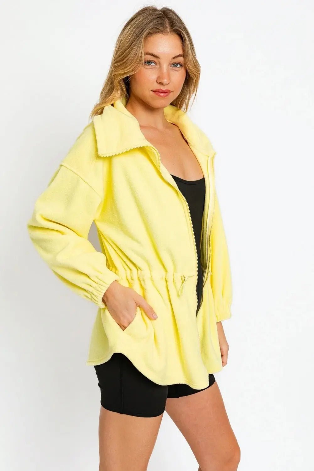 Le Lis Zip Up Waist Drawstring Soft Fleece Jacket - Celeste    