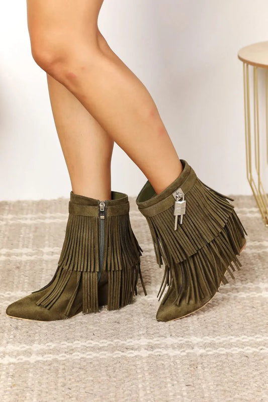 Legend Women's Tassel Wedge Heel Ankle Booties - Celeste