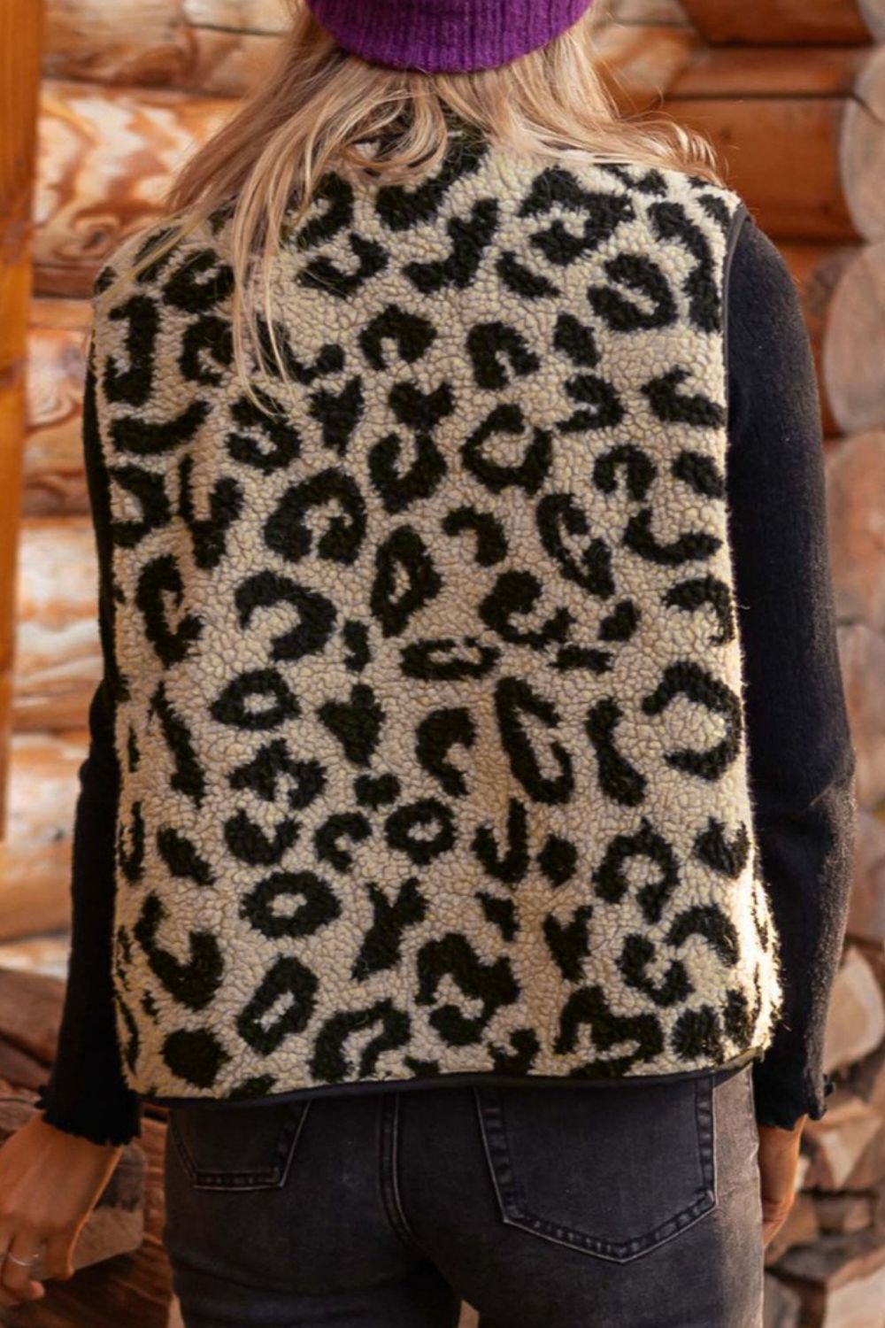 Leopard Button Up Vest Coat - Celeste