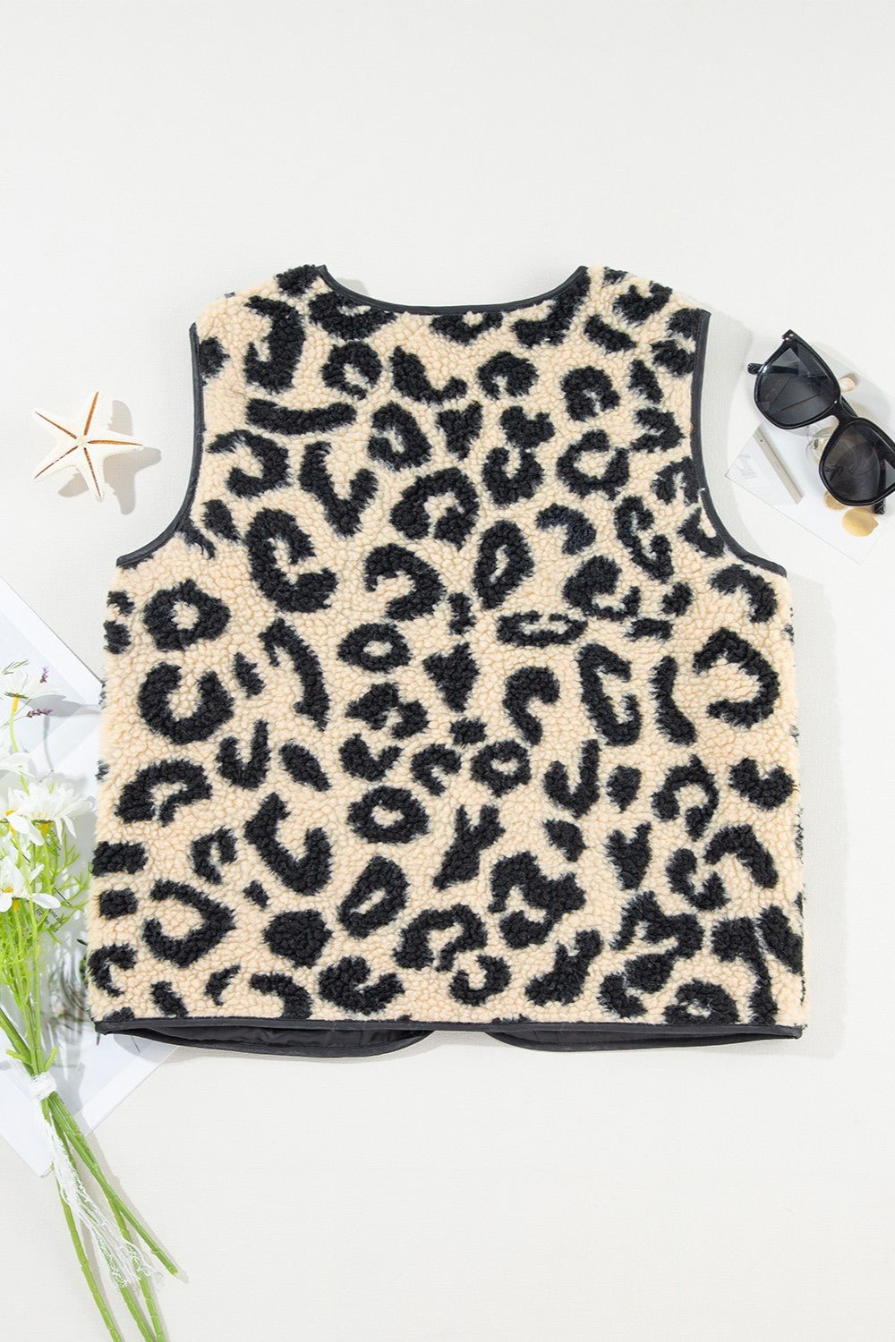 Leopard Button Up Vest Coat - Celeste