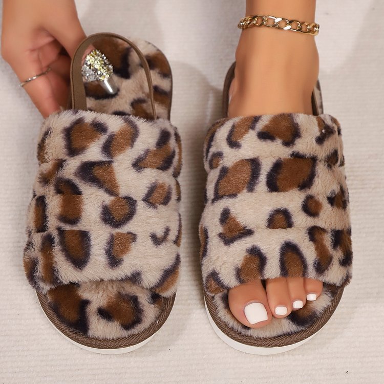 Leopard Open Toe Slippers - Celeste