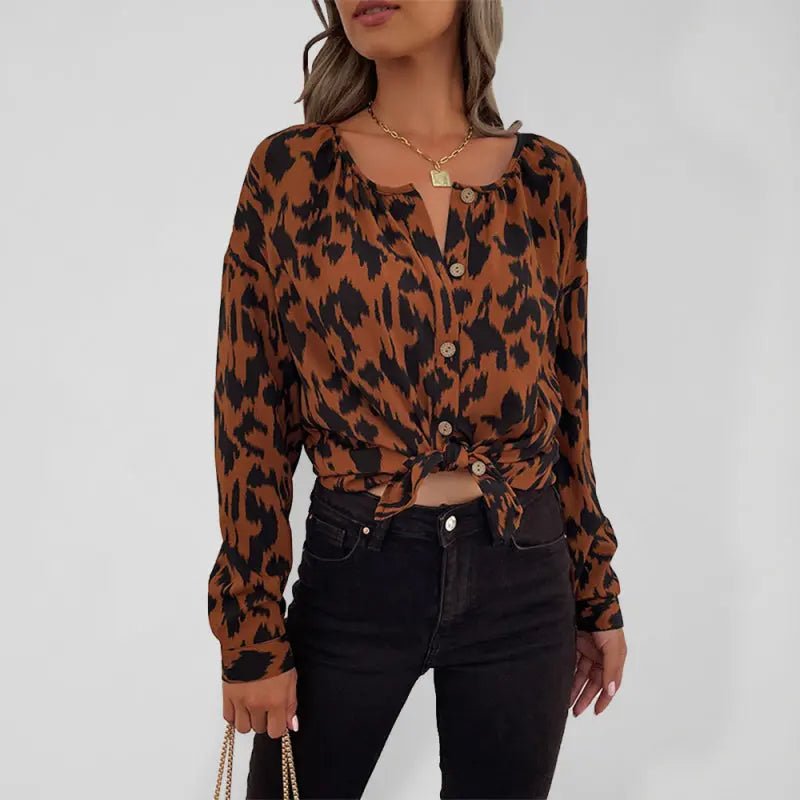 Leopard Print Casual Cardigan Long - sleeved Shirt - Celeste