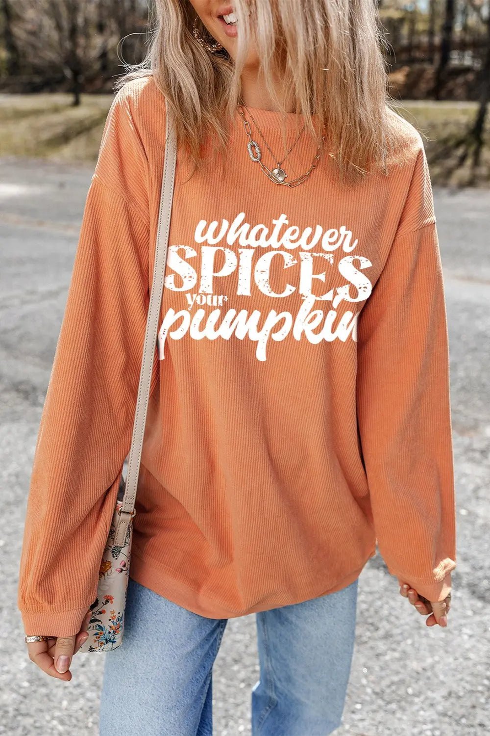 Letter Graphic Round Neck Long Sleeve Oversize Sweatshirt - Celeste