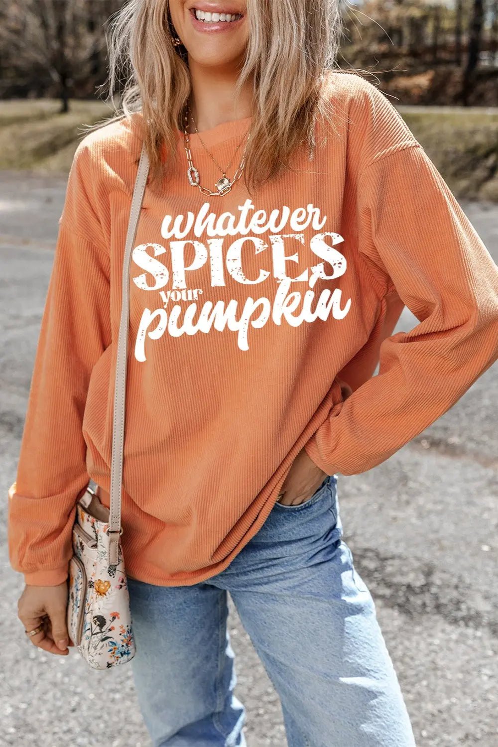 Letter Graphic Round Neck Long Sleeve Oversize Sweatshirt - Celeste