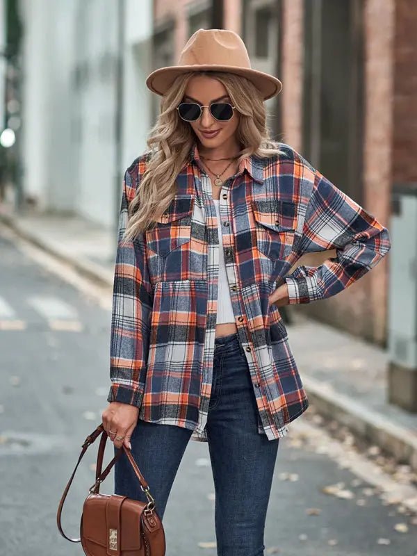 Long Sleeve Plaid Shirt - Celeste