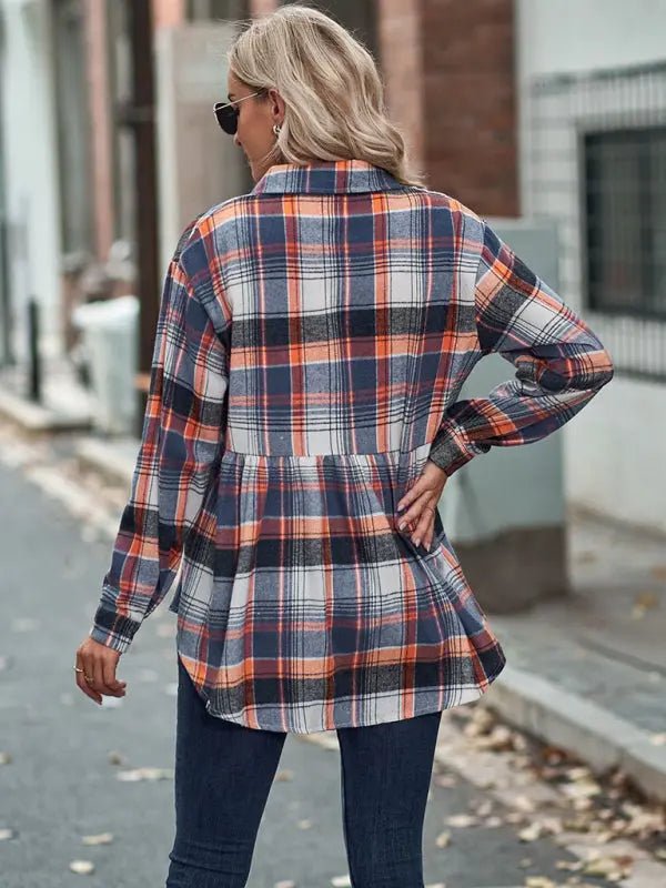 Long Sleeve Plaid Shirt - Celeste