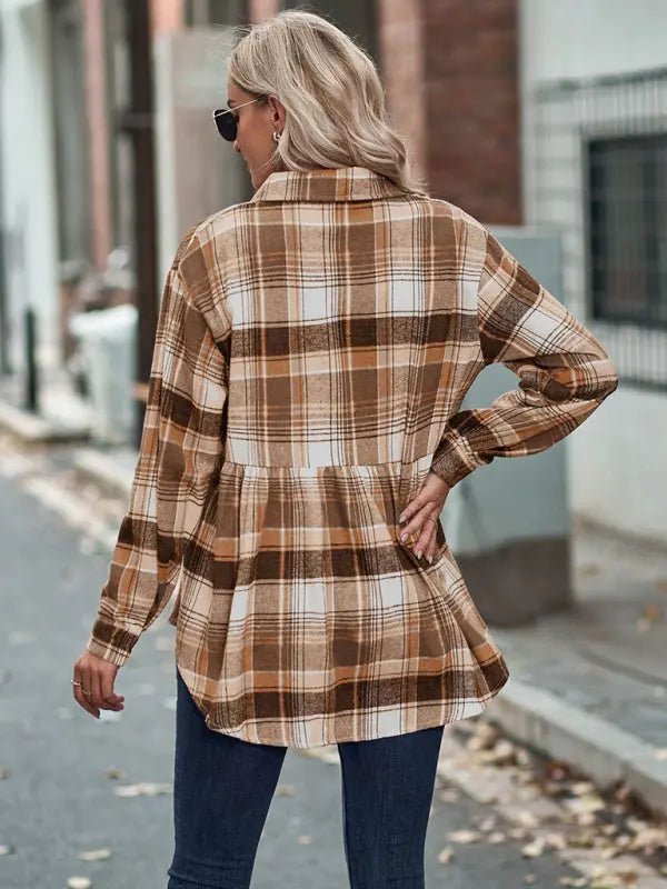 Long Sleeve Plaid Shirt - Celeste