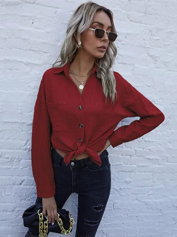 Long Sleeve Solid Button Down Top - Celeste