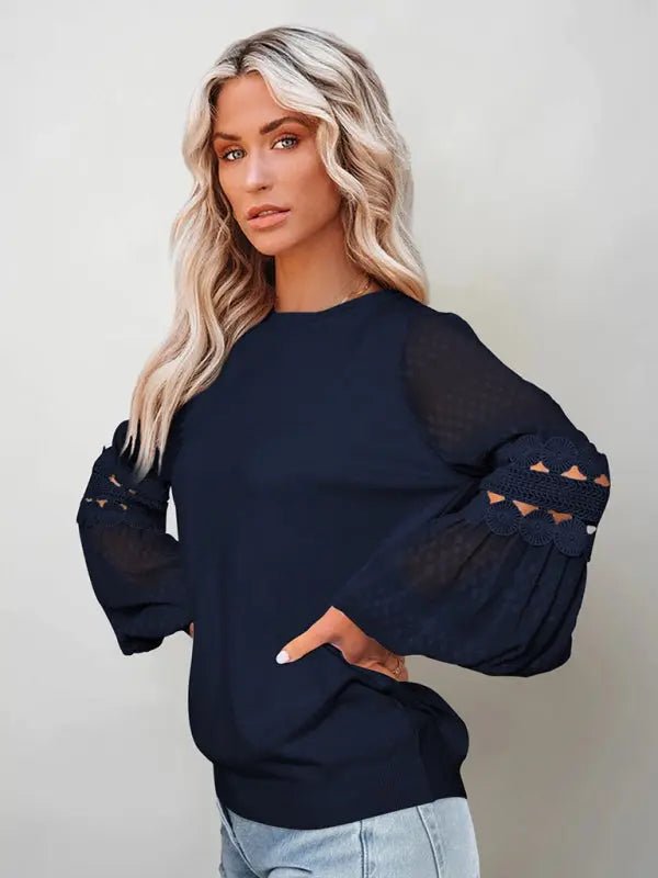 Long - Sleeved Pullover Top - Celeste