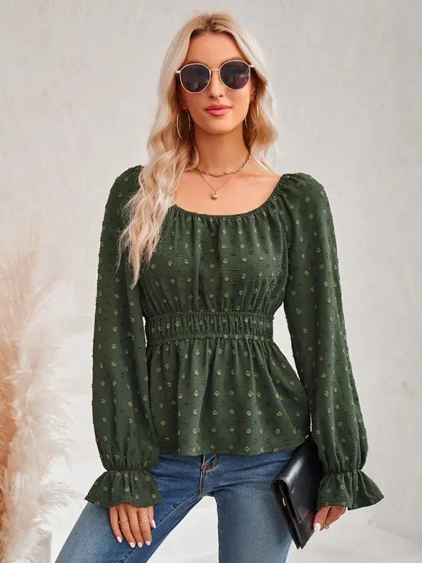 Lotus Leaf Elegant Blouse - Celeste