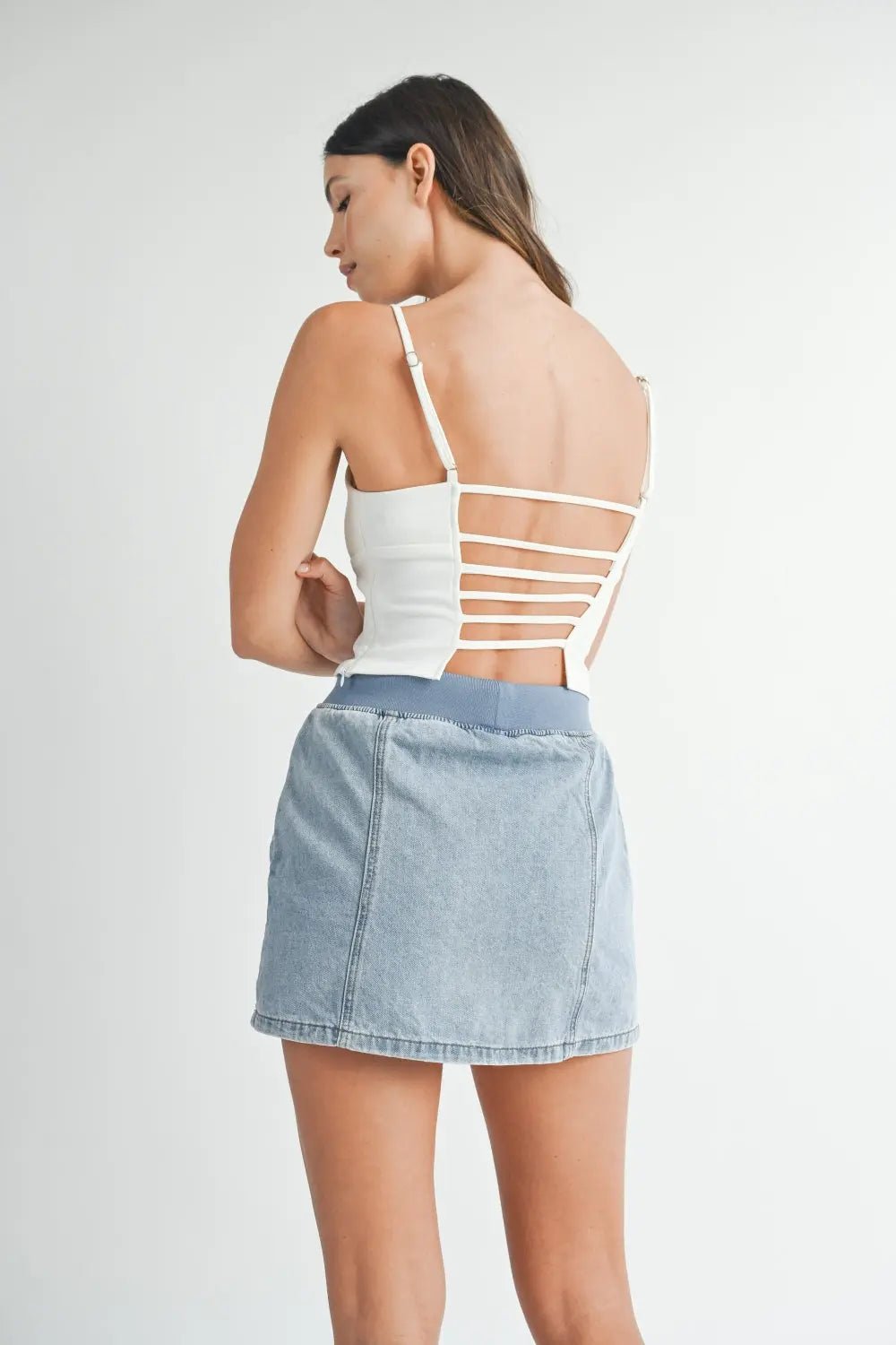 MABLE Strappy Back Cropped Cami - Celeste