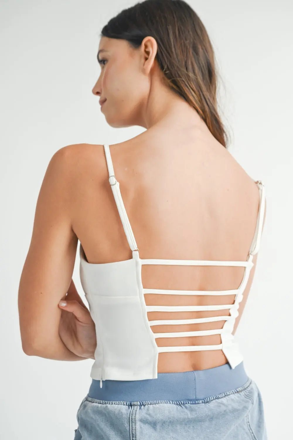 MABLE Strappy Back Cropped Cami - Celeste